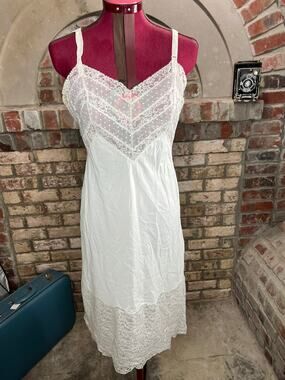 negligee slip Vintage white nightgown sheer lace bust